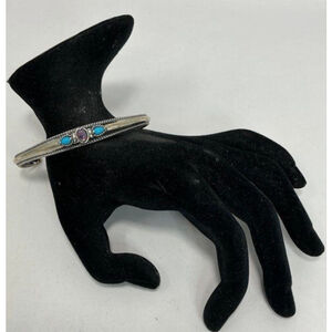 Sterling Silver Turquoise Opal Cuff Bracelet 925 Southwestern Stackable Rope Edg